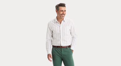 Front view of model wearing Lindley Ultimate Shirt, Regular Fit.