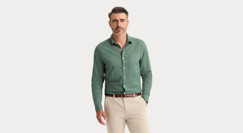 View of model wearing Duck Green Ultimate Shirt, Regular Fit.