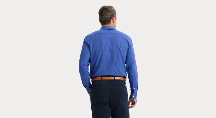 View of model wearing Deep Ultramarine Ultimate Shirt, Regular Fit.