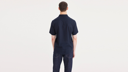 Back view of model wearing Navy Blazer Ultimate Shirt, Regular Fit.
