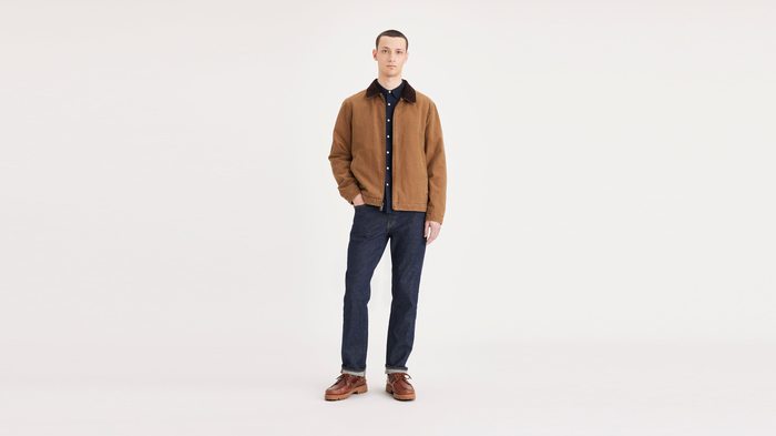 View of model wearing Navy Blazer Ultimate Shirt, Regular Fit.