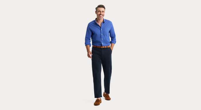 View of model wearing Deep Ultramarine Ultimate Shirt, Regular Fit.