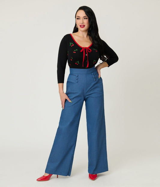 Unique Vintage Chambray High Waist Sailor Ginger Pants