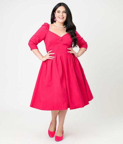 Unique Vintage Plus Size Hot Pink Lamar Swing Dress