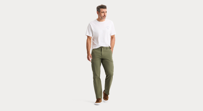 View of model wearing Camo Utility Cargo Pant, Straight Fit.