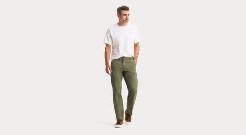 View of model wearing Camo Utility Cargo Pant, Straight Fit.