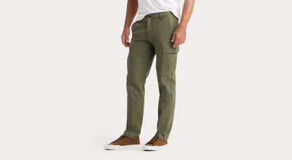 Side view of model wearing Camo Utility Cargo Pant, Straight Fit.