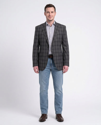 Zanetti Modern Fit Charcoal Gray Windowpane Two Button Wool Blazer Sportcoat - The Suit Depot