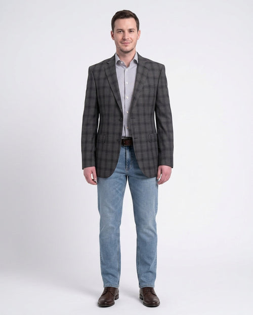 Zanetti Modern Fit Charcoal Gray Windowpane Two Button Wool Blazer Sportcoat - The Suit Depot