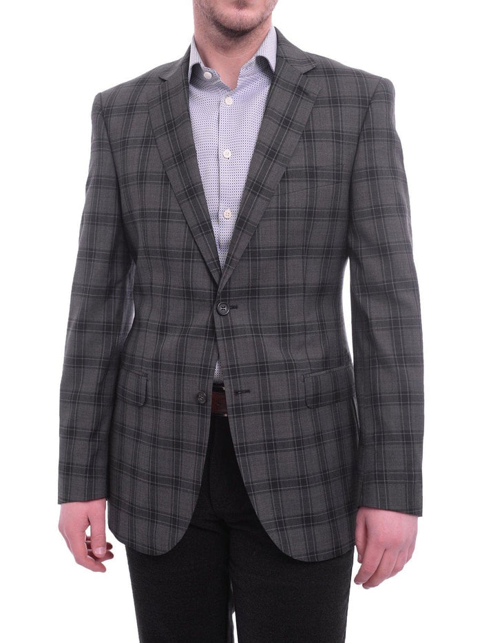 Zanetti BLAZERS Zanetti Modern Fit Charcoal Gray Windowpane Two Button Wool Blazer Sportcoat