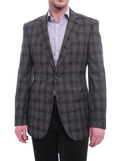 Zanetti BLAZERS Zanetti Modern Fit Charcoal Gray Windowpane Two Button Wool Blazer Sportcoat