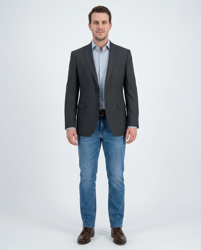 Zanetti Modern Fit Navy Blue Check Two Button Wool Blazer Sportcoat - The Suit Depot