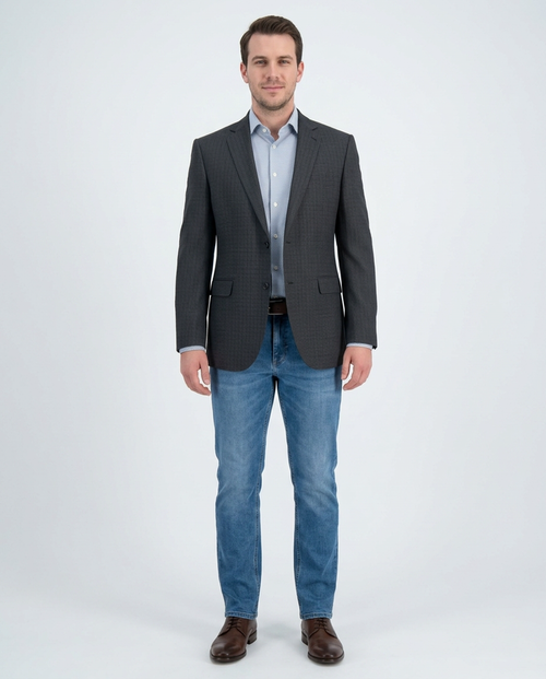 Zanetti Modern Fit Navy Blue Check Two Button Wool Blazer Sportcoat - The Suit Depot