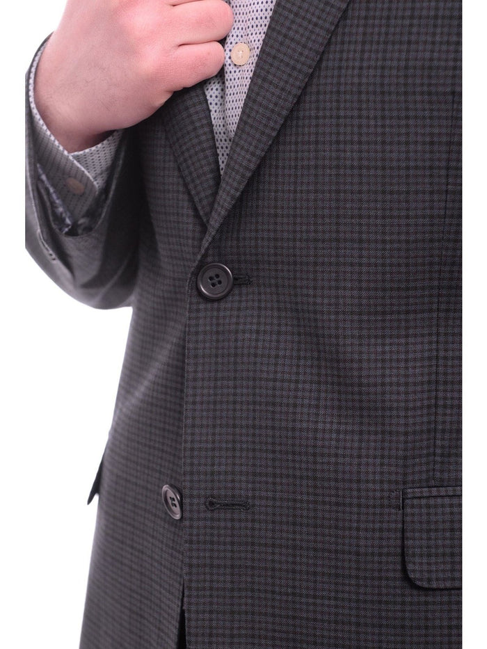 Zanetti BLAZERS Zanetti Modern Fit Navy Blue Check Two Button Wool Blazer Sportcoat