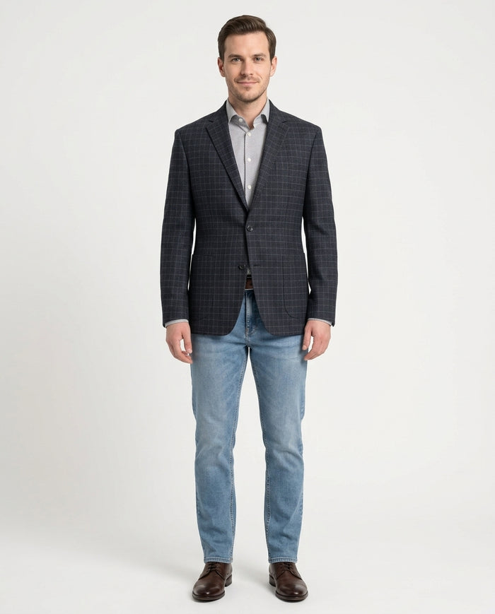 Zanetti Modern Fit Navy Blue Glen Plaid Blazer Sportcoat With Patch Pockets - The Suit Depot