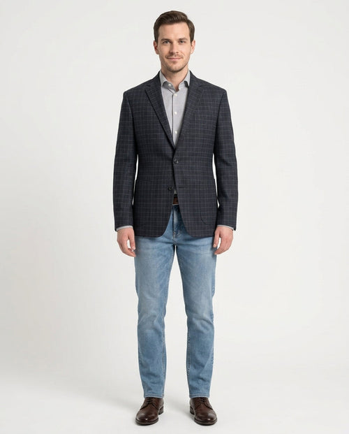 Zanetti Modern Fit Navy Blue Glen Plaid Blazer Sportcoat With Patch Pockets - The Suit Depot