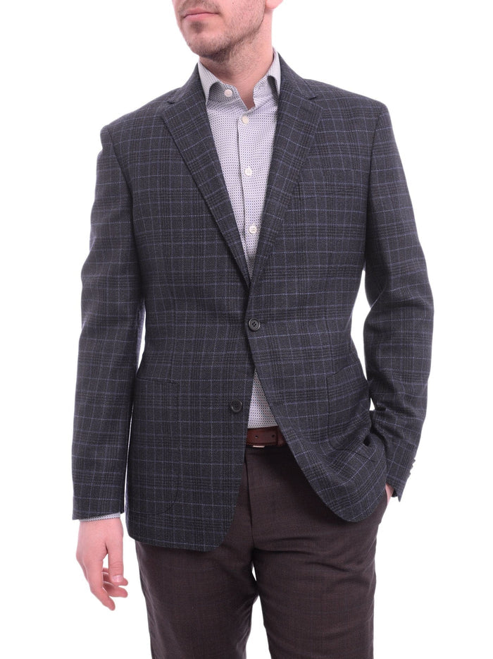 Zanetti BLAZERS Zanetti Modern Fit Navy Blue Glen Plaid Blazer Sportcoat With Patch Pockets