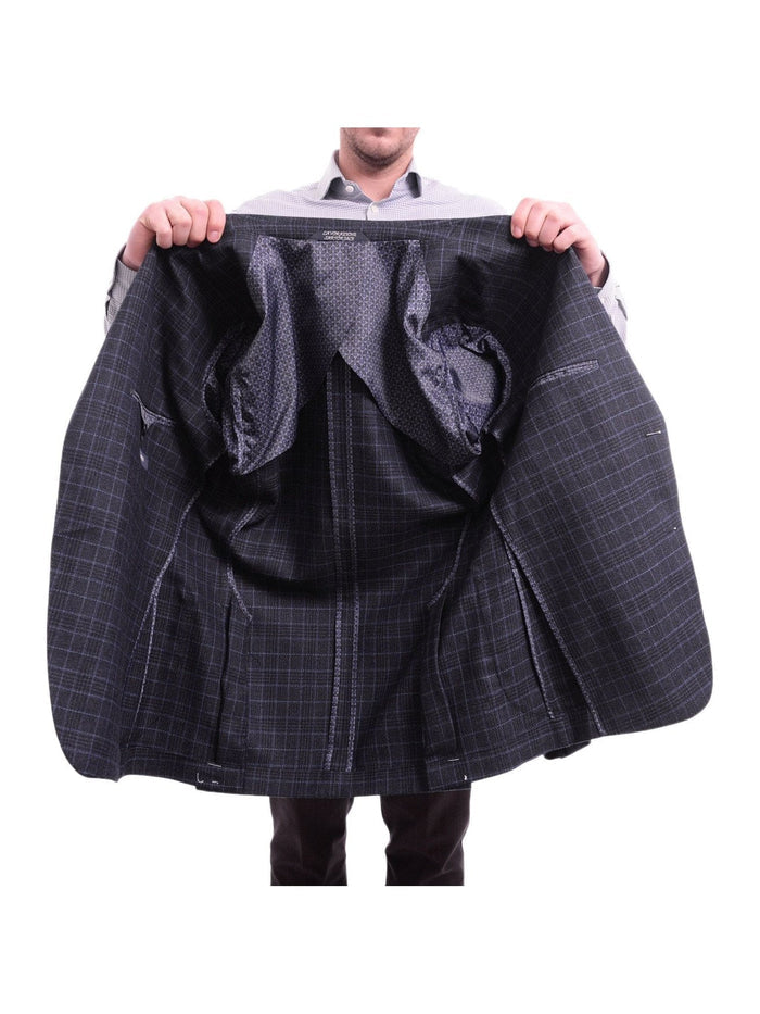 Zanetti BLAZERS Zanetti Modern Fit Navy Blue Glen Plaid Blazer Sportcoat With Patch Pockets