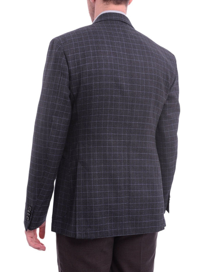 Zanetti BLAZERS Zanetti Modern Fit Navy Blue Glen Plaid Blazer Sportcoat With Patch Pockets
