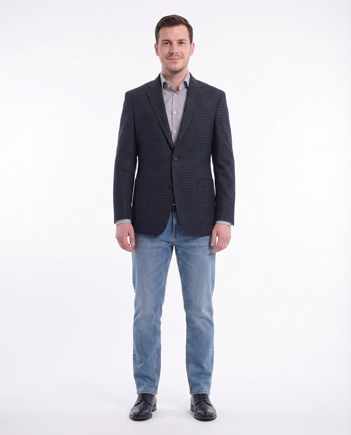Zanetti Modern Fit Navy Blue Textured Wool Blazer Sportcoat With Patch Pockets - The Suit Depot
