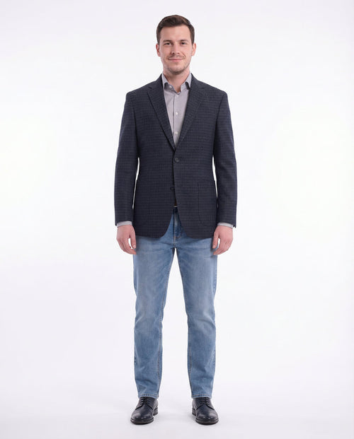 Zanetti Modern Fit Navy Blue Textured Wool Blazer Sportcoat With Patch Pockets - The Suit Depot