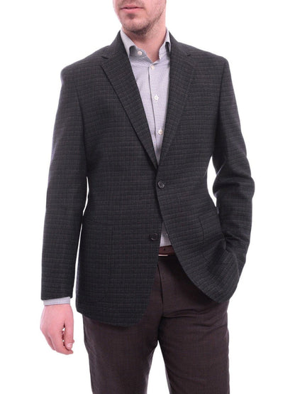 Zanetti BLAZERS Zanetti Modern Fit Navy Blue Textured Wool Blazer Sportcoat With Patch Pockets