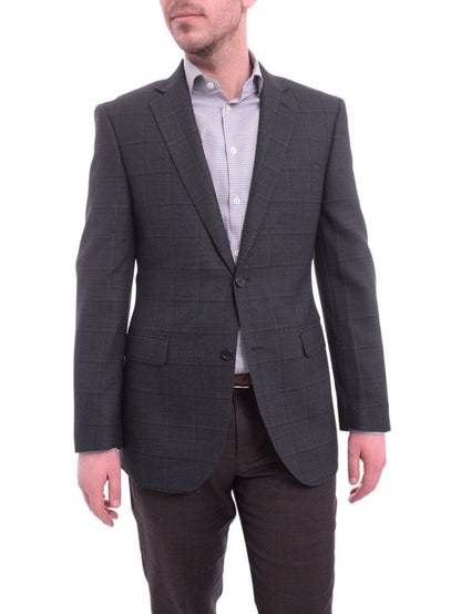 Zanetti BLAZERS Zanetti Modern Fit Navy Blue Windowpane Two Button Wool Blazer Sportcoat