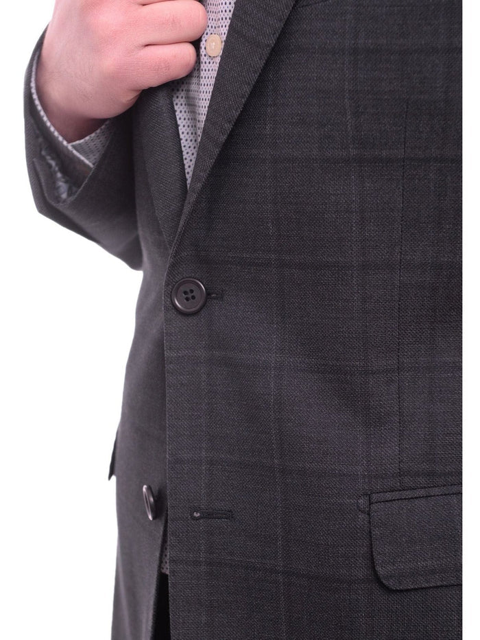 Zanetti BLAZERS Zanetti Modern Fit Navy Blue Windowpane Two Button Wool Blazer Sportcoat