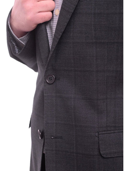 Zanetti BLAZERS Zanetti Modern Fit Navy Blue Windowpane Two Button Wool Blazer Sportcoat