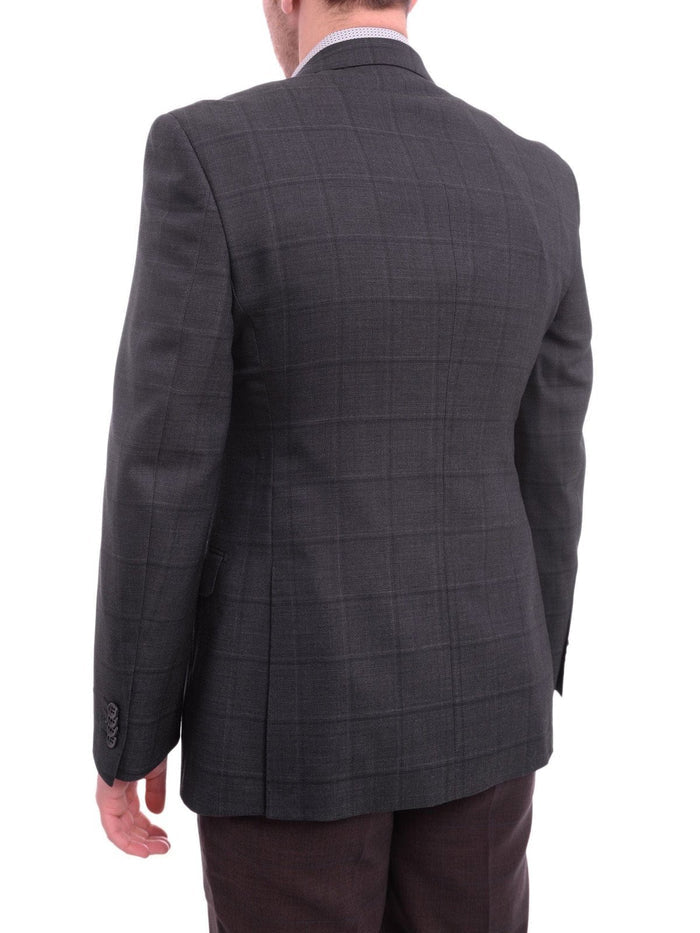 Zanetti BLAZERS Zanetti Modern Fit Navy Blue Windowpane Two Button Wool Blazer Sportcoat
