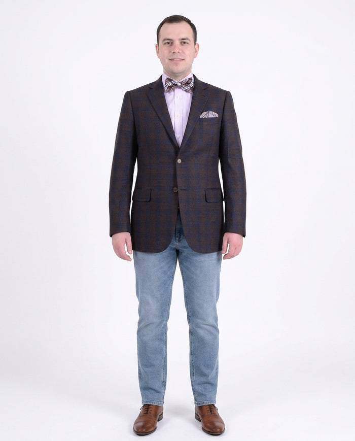 Zanetti Regular Fit Brown Plaid Two Button Wool Blazer Sport Coat - The Suit Depot