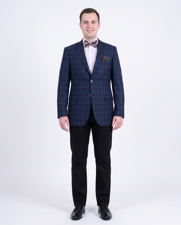 Zanetti Regular Fit Navy Blue Plaid Two Button Wool Blazer Sportcoat - The Suit Depot