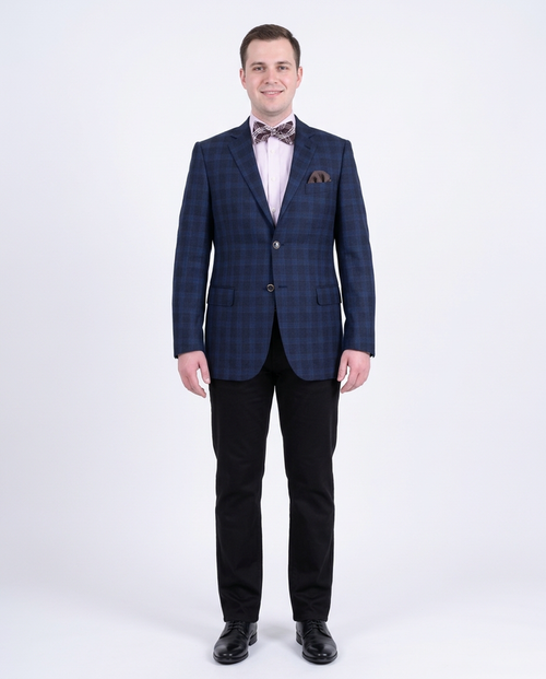 Zanetti Regular Fit Navy Blue Plaid Two Button Wool Blazer Sportcoat - The Suit Depot