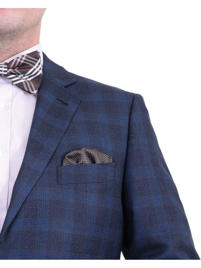 Zanetti BLAZERS Zanetti Regular Fit Navy Blue Plaid Two Button Wool Blazer Sportcoat